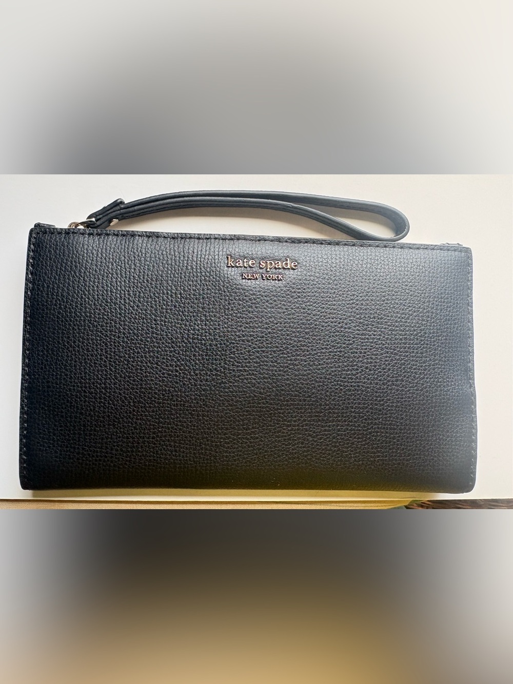 kate spade black pebble leather wristlet clutch